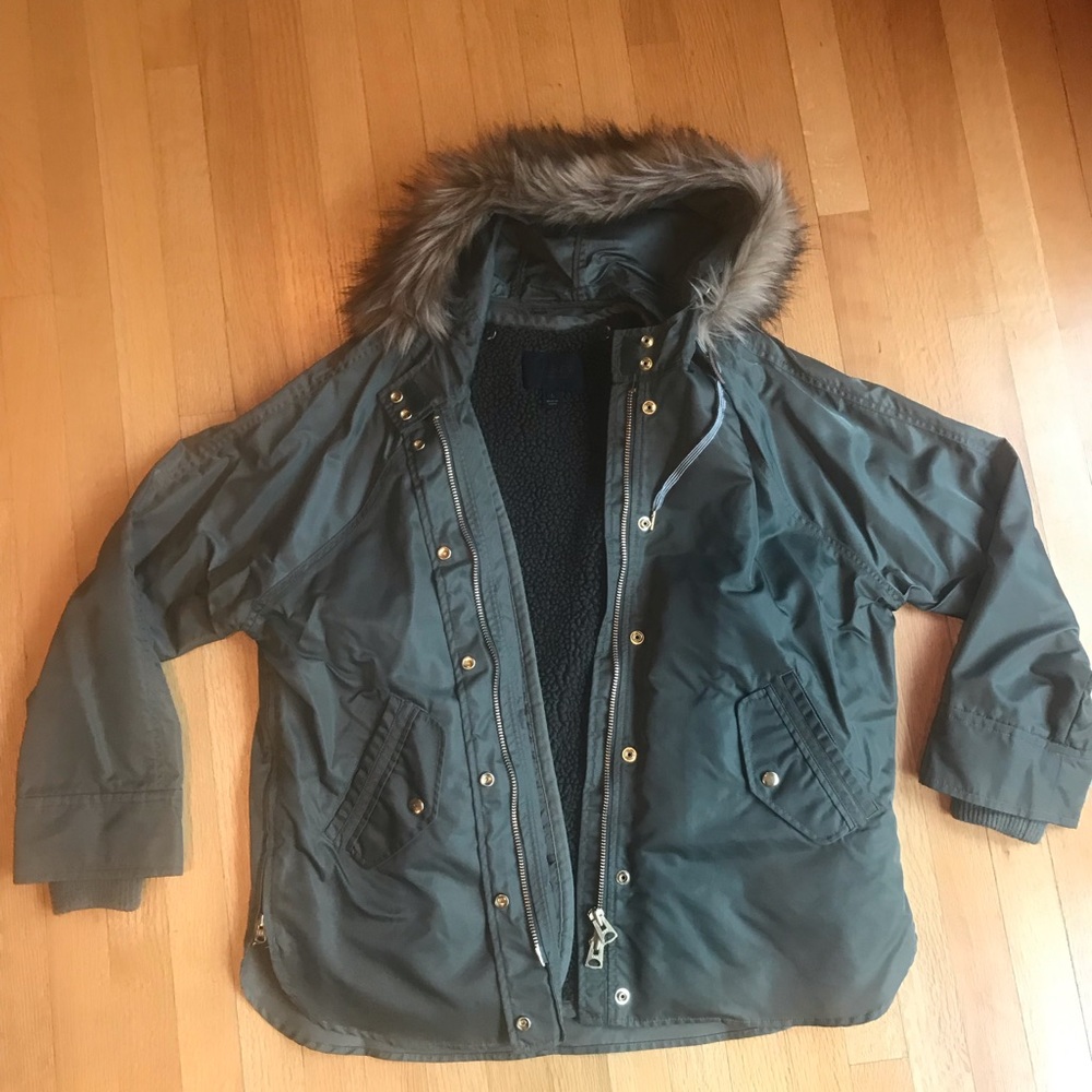 J. Crew Collection Olive Green Parka with Faux Fur Trim - Picture 4 of 7